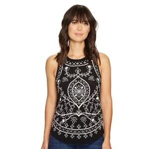 Lucky Brand Embroidered Eyelet Tank Boho Beachy Black Size Medium